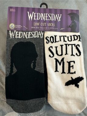 NWTS Wednesday Low Cut Socks - Black & White Graphic 10 Pack shoe size 4-10
